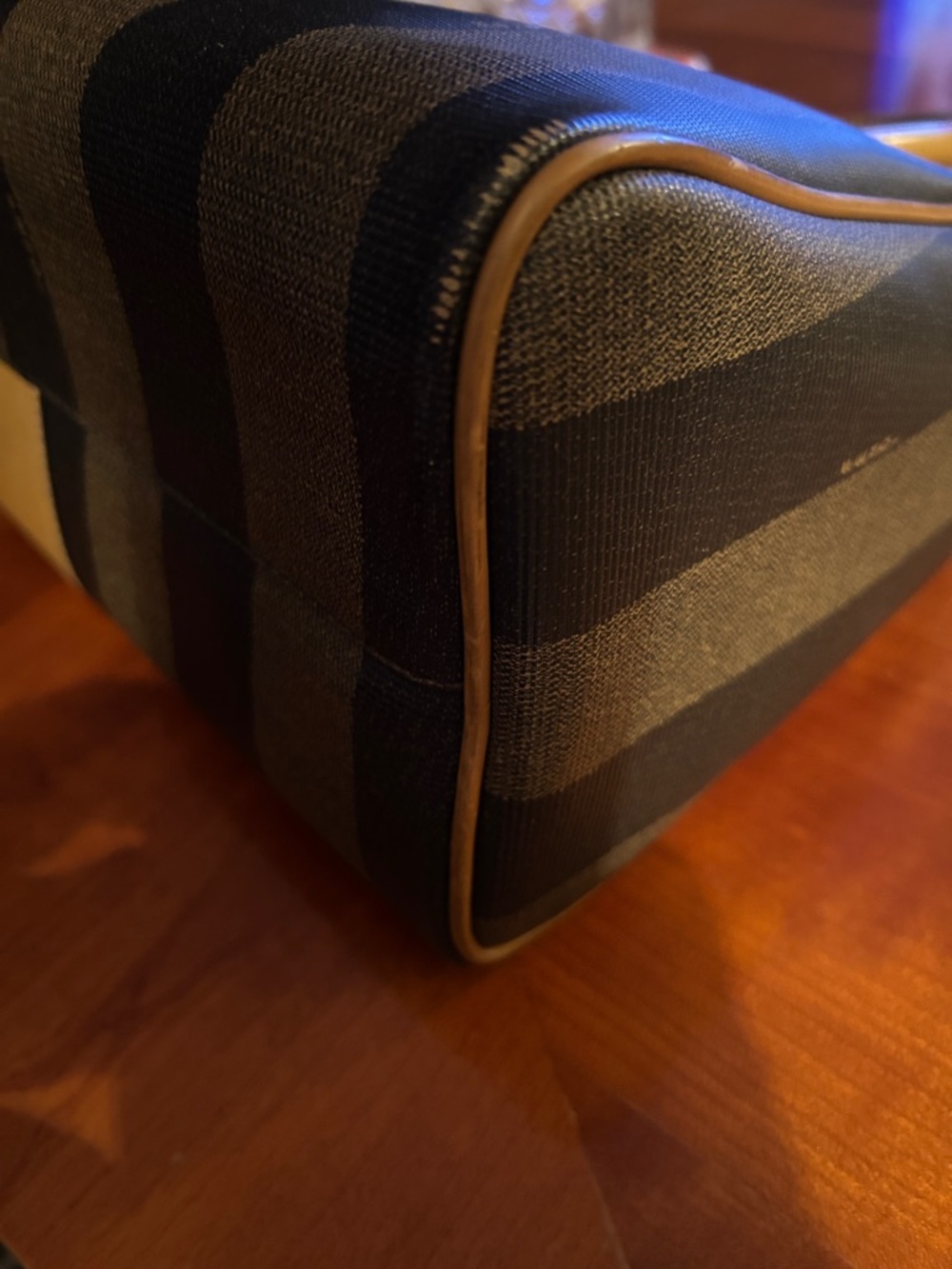 Fendi Striped Canvas Satchel in Tan and Black
Made in Italy 
Authentic - Picture 10 of 11